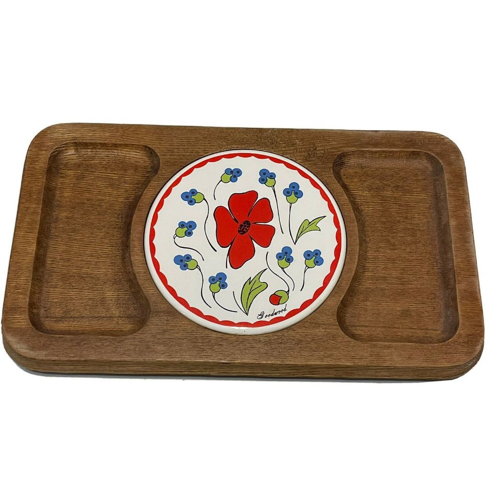 Vtg Goodwood Blueberry Floral Tile Wood Cheese board